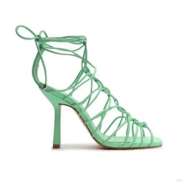 NWT SCHUTZ Heyde Gladiator Ankle Wrap Square Toe Heel Sandals- Size 11 - Picture 2 of 11